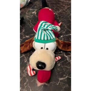 12" VINTAGE 1983 GARFIELD ODIE CHRISTMAS PUPPY DOG W CANE STUFFED Dakin PLUSH